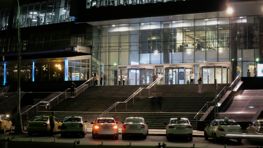 Stairs in front of the entrance to the business center.