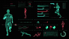 Futuristic HUD panel with 3D human fitness models and other health metrics - Powered by Shutterstock - Get 15% off with code: PIKWIZARD15