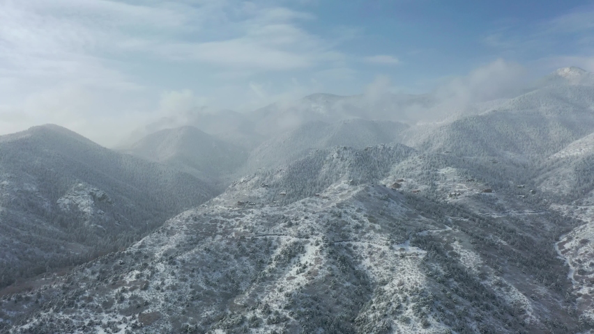 Drone circling around the mountains of Manitou Springs, Colorado.