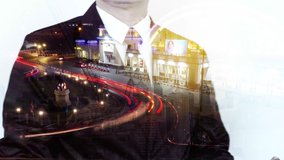 Double exposure time lapse the road at night and business man looking mobile phone on white background - Powered by Shutterstock - Get 15% off with code: PIKWIZARD15