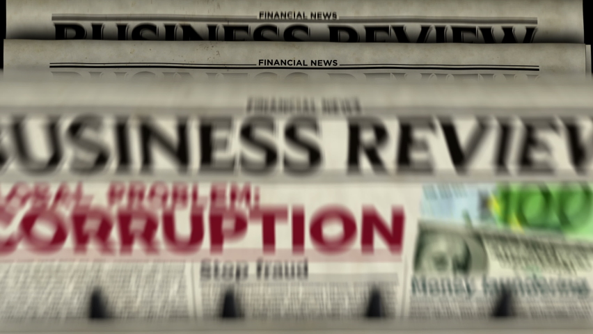 Corruption in business global problem, stop fraud and money laundering news. Daily newspaper printing. Vintage paper media press production abstract concept. Retro style 3d rendering animation. | Shutterstock HD Video #1058815837