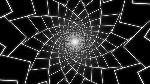 Graphic Polygonal Star Shape Tunnel Black and White Abstract Geometric Spiral Looped Animation Background