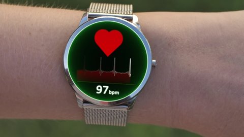 Heartbeat or Pulse Tracker on Smart Watch. Health Application and Green Screen