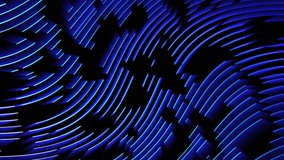 This stock motion graphics video shows luminous blue lines moving like waves over a dark background.