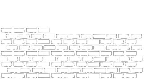 Brick masonry wall installation. Self drawing animation of growing brick wall. Copy space. White background.
