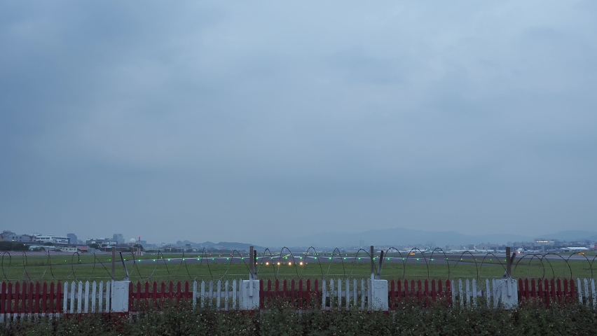 Airplane Landing in Taipei, Taiwan.