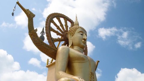 KO SAMUI, THAILAND - FEBRUARY 26, 2020: Stairs to the Statue of big Golden Buddha, Wat Phra Yai temple on koh Samui, Thailand.