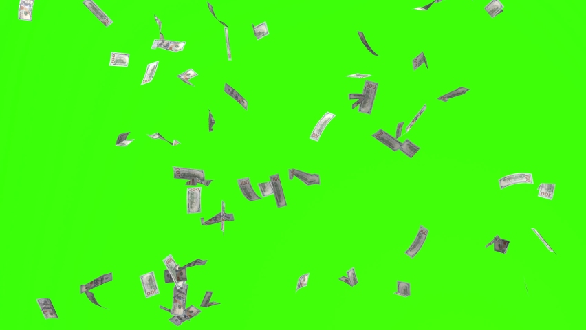 Animation of 100 dollar bills falling on green screen or chroma key, concept of business success, inflation, rich, millionaire, lottery and abundance. Slow motion. Money rain 3D background in 4k. Royalty-Free Stock Footage #1058838454