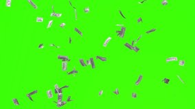 Animation of 100 dollar bills falling on green screen or chroma key, concept of business success, inflation, rich, millionaire, lottery and abundance. Slow motion. Money rain 3D background in 4k. - Powered by Shutterstock - Get 15% off with code: PIKWIZARD15