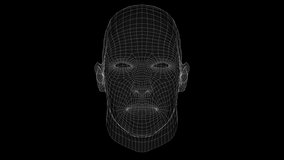 Animation of wire frame mans head. 3d illustration. Technology concept