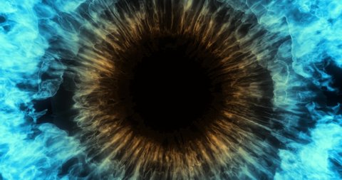 Abstract visual of iris or eye. smoke simulation or nebula explosion. perfect for center logo placement or overlay. 3D render
