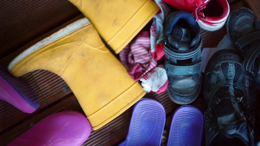 A lot of Children Shoes Stock Footage 