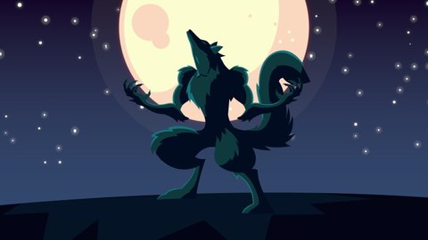 happy halloween animation with werewolf  
