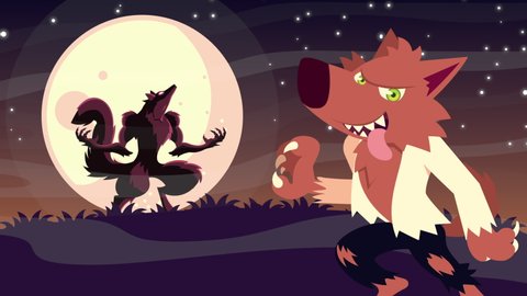Happy Halloween animation with werewolfs characters 