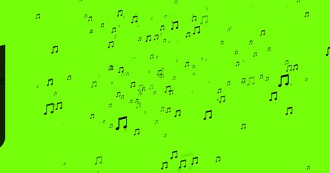 Musical notes flying up, animation on green background. Animated concept for streaming music compositions