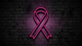 Breast cancer awareness month. Neon glowing laser pink ribbon tape on grunge brick wall. Women healthcare abstract motion background. Video animation Ultra HD 4K 3840x2160 - Powered by Shutterstock - Get 15% off with code: PIKWIZARD15
