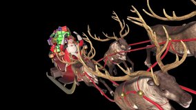 Santa Sleigh Flies Front Alpha Matte Christmas Reindeer 3D Rendering Animation 4K - Powered by Shutterstock - Get 15% off with code: PIKWIZARD15