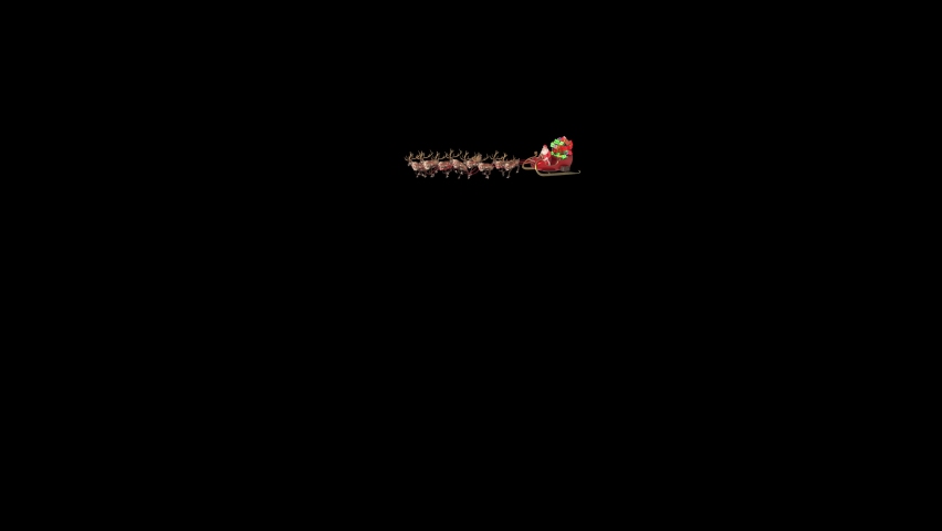 Santa Sleigh Flies Front Alpha Matte Christmas Reindeer Night 3D Rendering Animation 4K Royalty-Free Stock Footage #1058909681