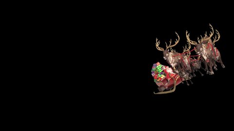 Santa Sleigh Flies Front Alpha Matte Christmas Reindeer Night 3D Rendering Animation 4K