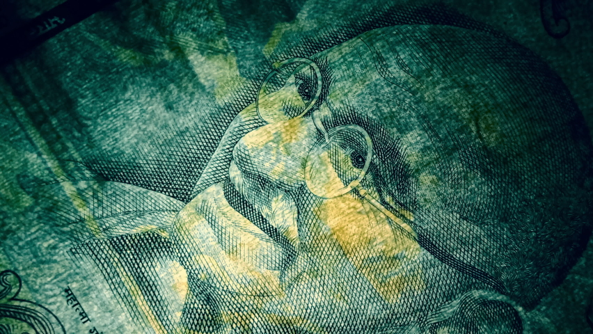 Portrait of Mahatma Gandhi on currency with retro effect 