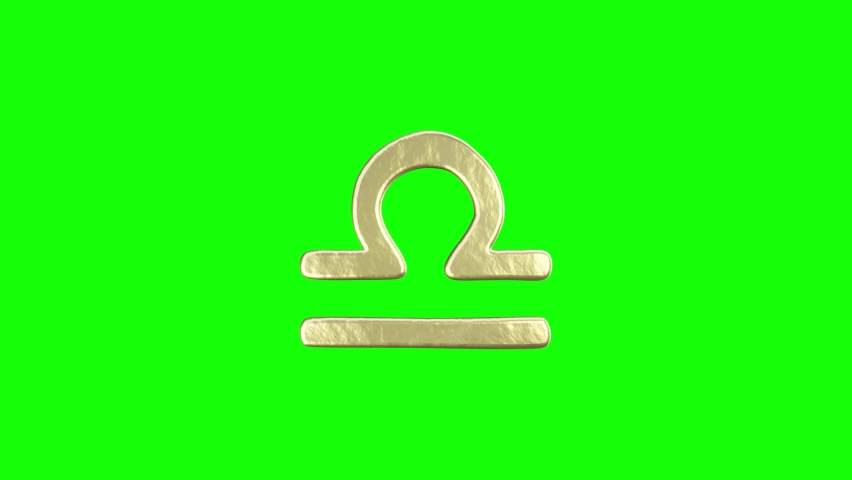 Golden Libra (Scales) Astrological Zodiac sign seamlessly looped rotating on a green screen chroma key white and black background with alpha channel mask