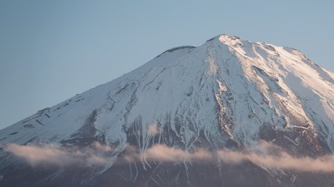 Mt. Fuji with Clouds Turning Red at Sunset (Time Lapse/Panning)