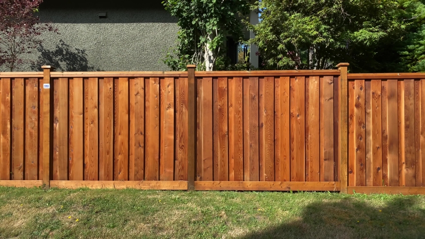 Fence built from wood. Outdoor landscape. Security and privacy concept. Vancouver. Canada.