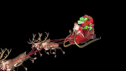 Santa Sleigh Fast Flies Front Alpha Matte Christmas Reindeer 3D Animation 4K