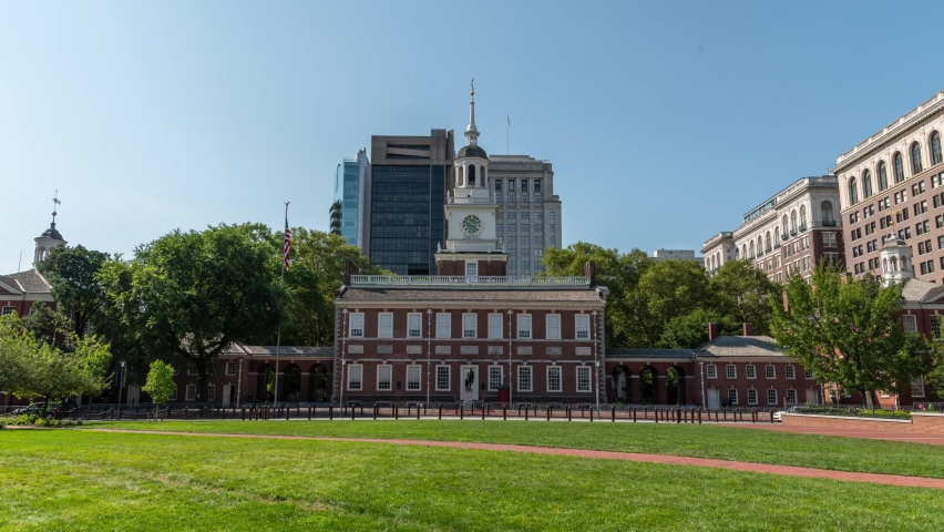 Independence Hall, Philadelphia, Day Hyperlapse Timelapse Video, September 2020