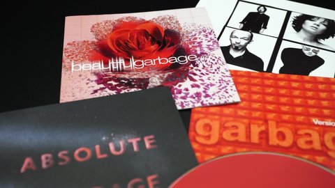Rome, Italy - August 28, 2020: Cd and artwork of GARBAGE, American alternative rock band formed in Madison (Wisconsin) in 1993, have released six successful studio albums