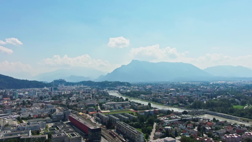 Salzburg aerial view of the mountains on summer time