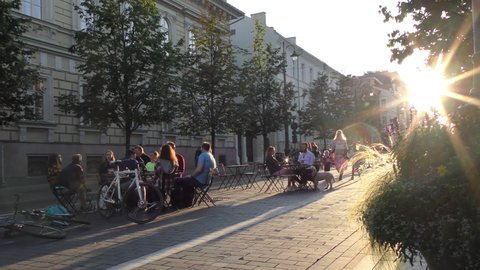 VILNIUS/  lithuania  AUG 13, 2020: Evening Mood and Streetlife in Pedestrian zone in Vilnius,  lithuania