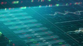 Financial chart or graph. Digital panel screen, display. Currency rates, global statistics counting. Stock market indicators with floating data points. Futuristic business HUD. Dynamic hi-tech footage - Powered by Shutterstock - Get 15% off with code: PIKWIZARD15