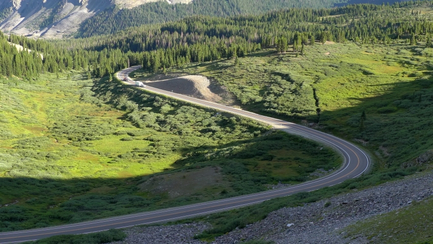 Cars driving in the Rocky Mountains of Colorado