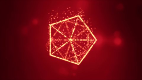 Formation of a sparkling geometrical figure on the red background.