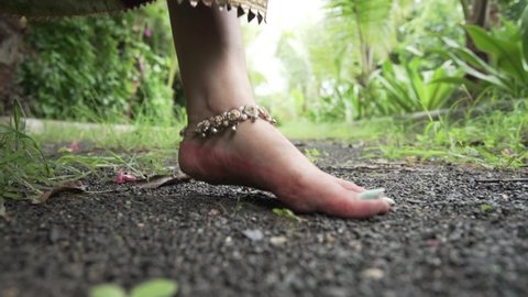 Women Foot Close up|Women Running Barefoot Wearing Ankle Bracelet or Payal 