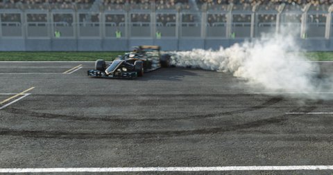 3d made formula car drifting with smoke on a 3d made track with animated crowd.