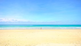 4K. Beautiful sea landscape, Phuket, Thailand. Summer Beach And Sea. Landscape view of beach sea sand and sky in summer day. Beach space area. At Karon Beach, Phuket, Thailand. 4K UHD. Video Clip