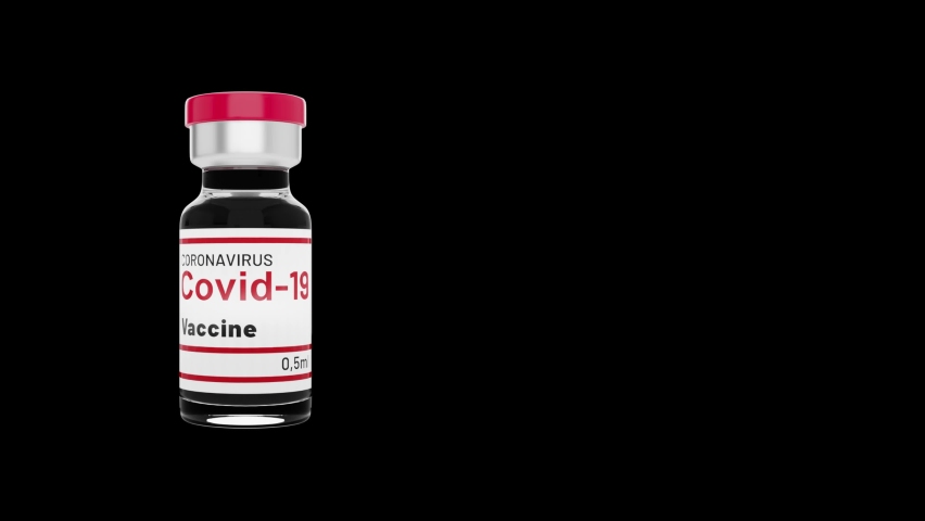 Animation of Coronavirus Vaccine Seamless Loopped Rotations on isolated black background and left shift. 2019-nCoV. Bottle with Covid-19 Vaccine. SARS-CoV-2 Wuhan. Alpha Channel Mask. | Shutterstock HD Video #1058989058