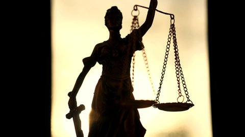 Cinematic Lady Justice Holding Scales, Courtroom Symbol In America.