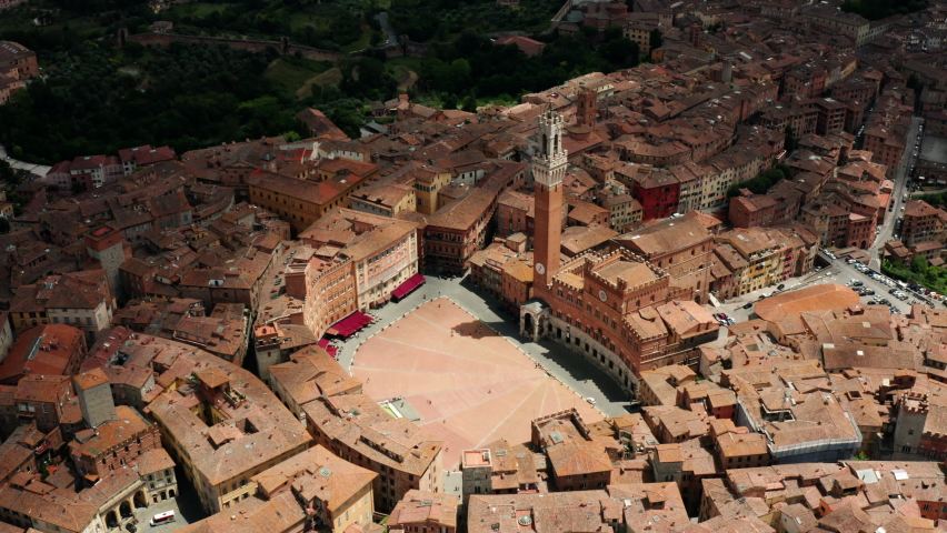 Siena, Italy. High Aerial View of Cathedral and Courtyard Royalty-Free Stock Footage #1058996846