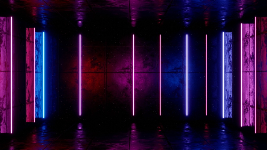 Neon background. Purple and blue neon background appears and disappears. Bright live neon background. Room.