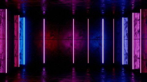 Neon background. Purple and blue neon background appears and disappears. Bright live neon background. Room.