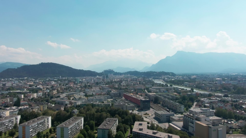 Salzburg aerial view of the mountains on summer time
