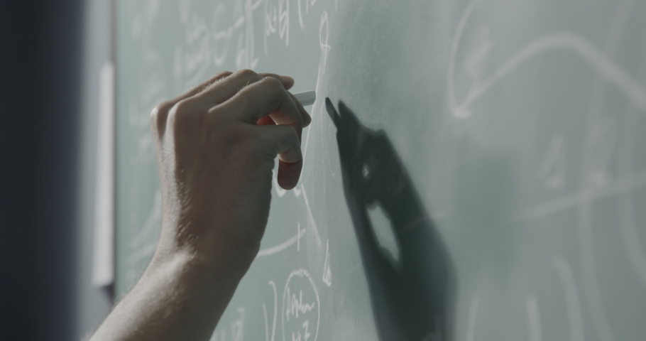 Creative mathematician writing formulas on the chalkboard, hand close up: academic research and science concept | Shutterstock HD Video #1059008243