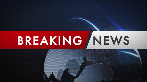 Breaking news banner in front of a digital globe network. Digital generated animation background.