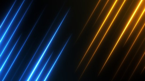 Technology background with neon lights. Colorful motion texture for battle announcement. Match split screen concept. Blue and orange rays for competition template. Seamless loop.