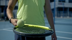 Tennis player man focused in ready position. A male athlete waiting for serve. Challenge and concentration in competition. Professional american tennis player on game, motivational sport video