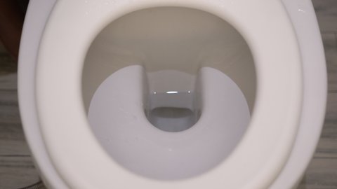 Flushing toilet. Water flushes the toilet