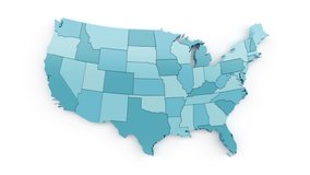 Map of USA in blue-green colors, top view. Formed by separate areas falling from top to bottom against a white background. - Powered by Shutterstock - Get 15% off with code: PIKWIZARD15